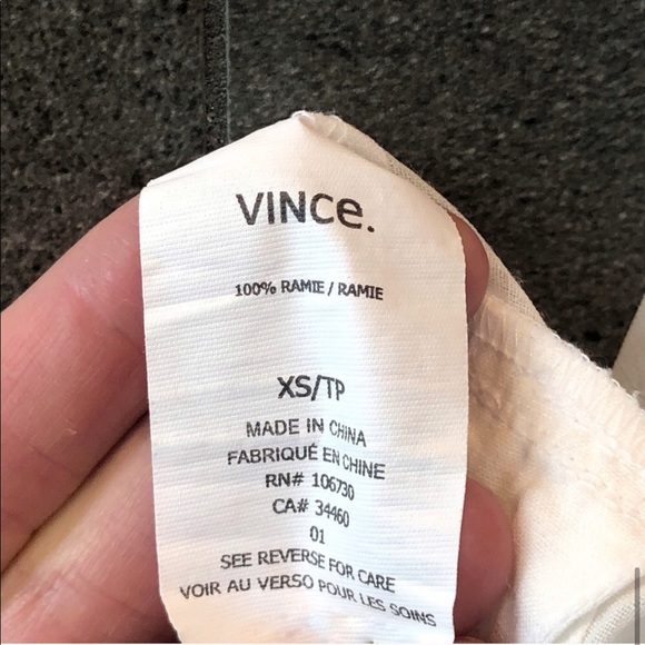 VINCE Collarless Ramie-Voile White Tunic - Picture 7 of 8